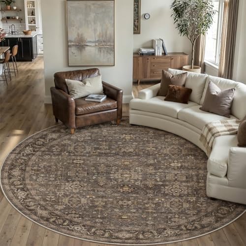 8x8 Dark Brown Vintage Round Rug by WondRg