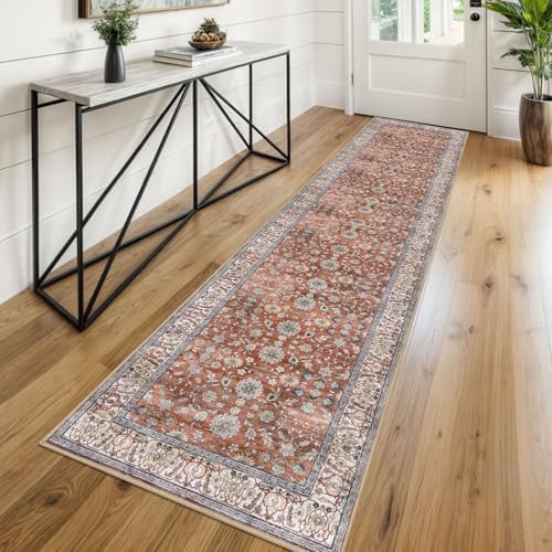 KUTA Vintage Washable Runner Rug 2x8 Red Clay Runners for Hallways by KUTA