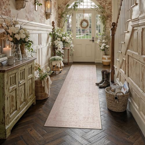PureCozy Pink Runner Rug 2'6"x8' Vintage Floral - Image 2