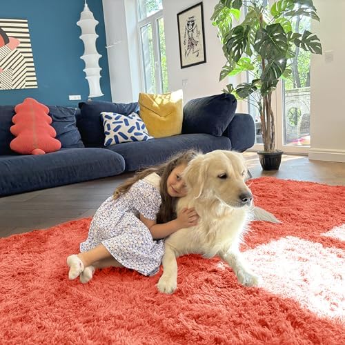 OLANLY 5x7 Machine Washable Large Area Rugs for Living Room, Bedroom, Soft Fluffy Shaggy Bedside Rug, Indoor Floor Carpet for Kids Girls and Boys, Dorms, Nursery, Home Decor Aesthetic, Coral Red - Image 7