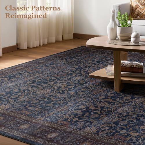 Washable Small Door Rug 2'x3', Vintage Old Money, Dark Blue - Image 6