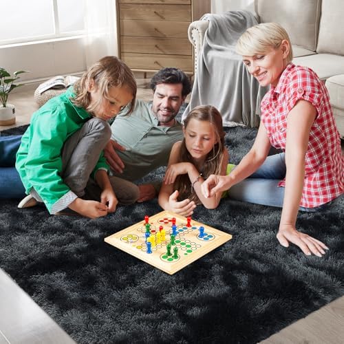 Shag Area Rugs for Bedroom Living Room,8X10 Ultra Soft Fluffy Area Rugs for Dorm, Indoor Carpet Nursery Rugs for Kids Girls Room Home Decor, Black Grey - Image 2