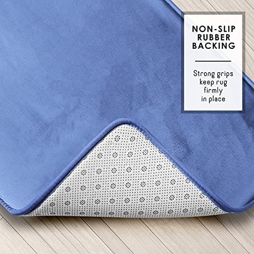 Clara Clark 3 Piece Bathroom Rugs Bath Mat Set, Velvet Memory Foam Bath Mats for Bathroom - Non-Slip, PVC Backing Bath Rugs, Washable - Dries Quickly, Blue - Image 4