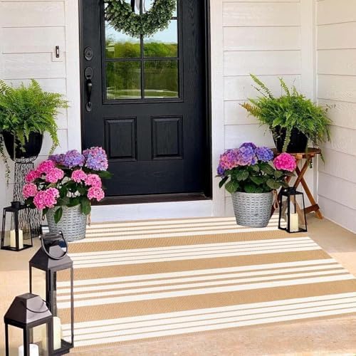 Fall Washable 3'x 5'Outdoor Rug,Khaki and White Washable Front Porch Rug - Image 5