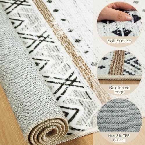 2x8 Washable Area Rugs for Living Room Boho Runner Rug Black/Brown - Image 3