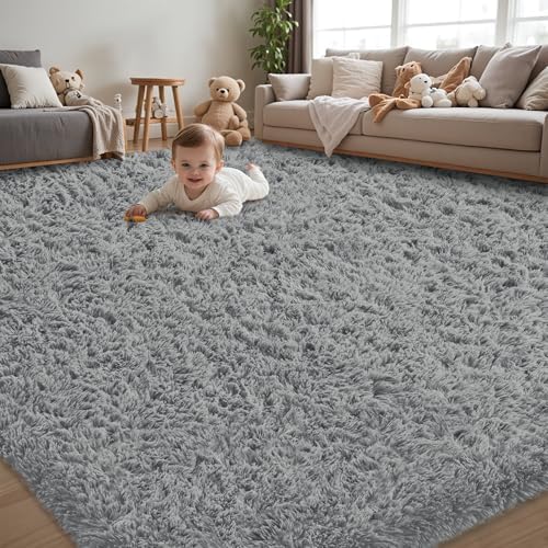 5x8 Area Rug for Living Room,Light Gray Fluffy Shag Non-Slip Bedroom Rugs by Unknown