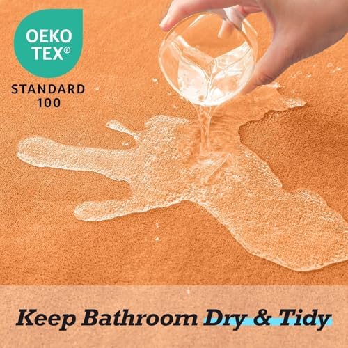 HUXMEYSON Bathroom Rugs Sets 3 Piece, Non-Slip & Quick Dry Bath Mat Set, Ultra Soft Velvet Bath Rugs for Bathroom, Toilet and Shower Floor, Orange - Image 5