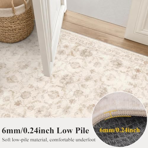 Washable 2x3 Entryway Area Rug Non-Slip Distressed Beige Throw Carpet - Image 6