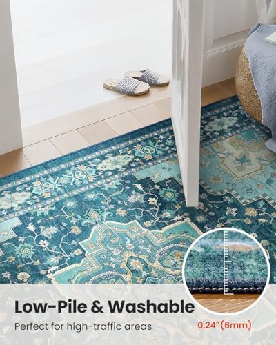 Amada Vintage Washable Area Rug,6'x9',Teal Blue - Image 6