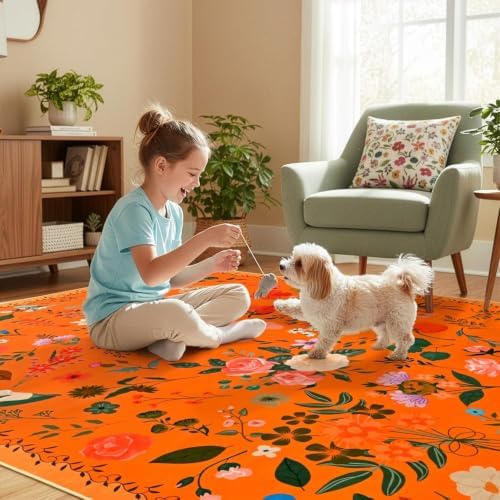 ISEAU 8x10 Area Rug for Livingroom,Washable Rug for Bedroom Dorm,Orange Red - Image 7