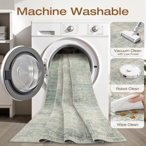 LOONGRUG 5x7 Area Rug Washable Neutral Modern Rug for Living Room Green - Image 2