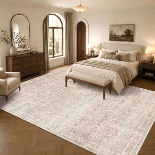 Schweek 12x15 Beige Washable Area Rug Vintage Large Rugs for Living Room - Image 3