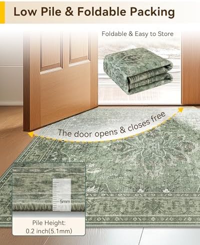 RELEANY Washable Area Rug, 7'x9', Green/Dark Green/Gray - Image 3