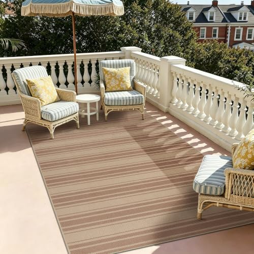 5x7 Striped Easy Jute Washable Outdoor Patio Rug for Living Room Indoor Outdoor Geometric Neutral Carpet for Backyard Patio Dining Room Office by Zeeinx