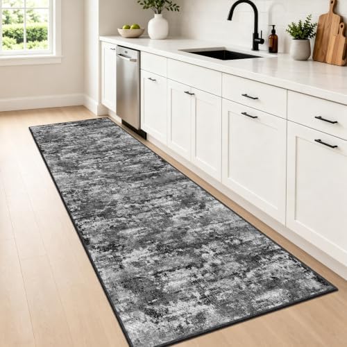 2.6x8ft Wide Rug Runners for Hallways Non Slip,Kitchen Runners,BlackGray - Image 2
