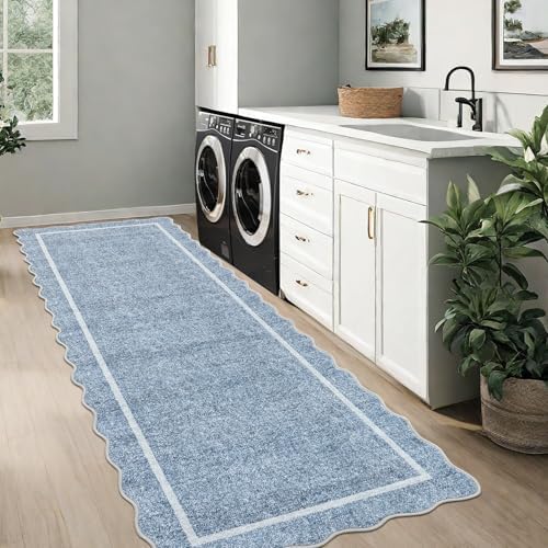 GarveeHome Scalloped Washable Kitchen Runner Rug 2x8 Non Slip, Blue - Image 4