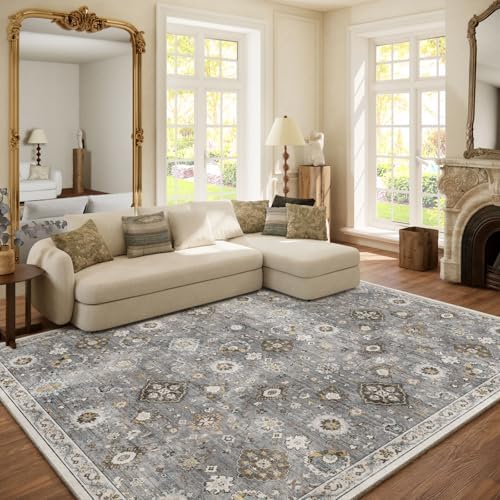 Machine Washable Rug for Living room: 6x9 Area Rugs Boho Vintage Rugs Stain Resistant Non Slip Low Pile Lightweight Soft Carpets for Bedroom Kitchen Dining Room Nursery Kids Room Farmhouse Home Office by palohom