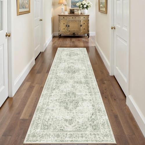 2x7 Washable Kitchen Runner Rug Non-Slip Medallion Green Throw Carpet - Image 4