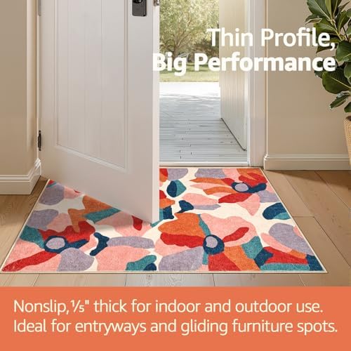 jinchan 5ft Floral Round Rug Washable Living Room Rug Colorful Cute Bloom - Image 5