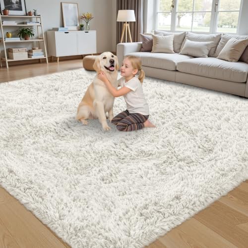 9x12 Area Rug for Living Room,White Fluffy Shag Non-Slip Bedroom Rugs - Image 4