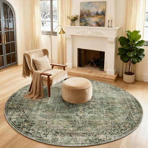 4x4 Round Bedroom Rug Washable: Living Room Rugs Stain Resistant Non Slip Low Pile Soft Small Area Rugs for Bedroom Kitchen Entryway Living Room Bedside Office Dorm Kids Room Entrance by palohom