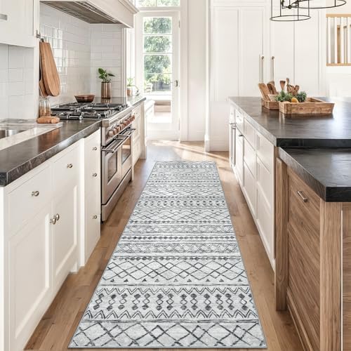 KUTA Moroccan Washable Runner Rug 2.6x8 Grey Boho Hallway Runners - Image 2