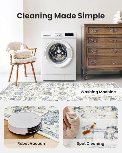 Amada 5x7 Washable Area Rug for Living Room, Blue/White, Vintage Pattern - Image 5
