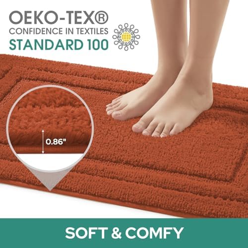 HOMEIDEAS Bathroom Rugs Sets 2 Piece, Super Soft and Absorbent Non Slip Microfiber U-Shaped Toilet Bath Mat Set (20"x32"+U20 x24, Burnt Orange) - Image 3
