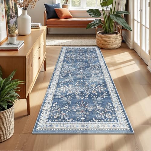 Yamaziot 2x5 Washable Hallway Runner Rug Non Slip Floral Carpet, Blue by Yamaziot