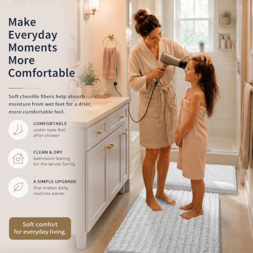 Yimobra Bathroom Rug Set 3 Piece, Super Water Absorbent Bath Mat Set, White - Image 4