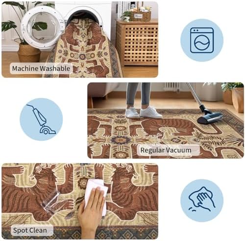 GarveeHome Tiger Round Area Rugs Boho Living Room Non Slip Washable Vintage - Image 6