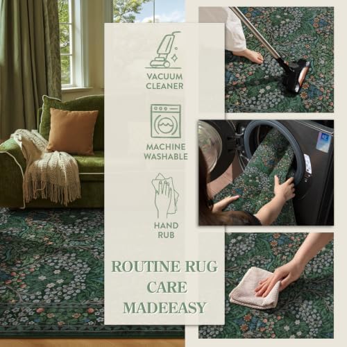Lahome Floral Washable 6x9 Area Rugs, Soft Green Bedroom Living Room Rugs - Image 5