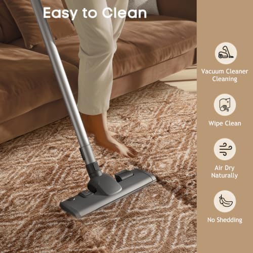 Ophanie 8x10 Brown and White Diamond Striped Rugs for Living Room,Large Fluffy Shag Fuzzy Plush Soft Carpets,Shaggy Rug for Bedroom,Carpet for Kids Boys Girls Dorm Decor with Over 99 pcs Pile fibers - Image 6