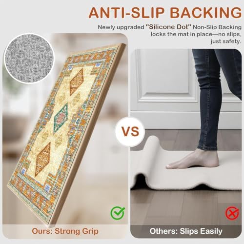 Kitchen Rugs Sets of 3 Non Slip Washable Kitchen Mats for Floor, Orange - Image 3
