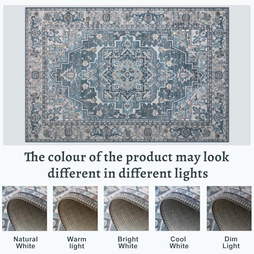 Tangsoo Vintage 4x6 Washable Area Rug for Living Room, Non Slip Rug Blue - Image 2
