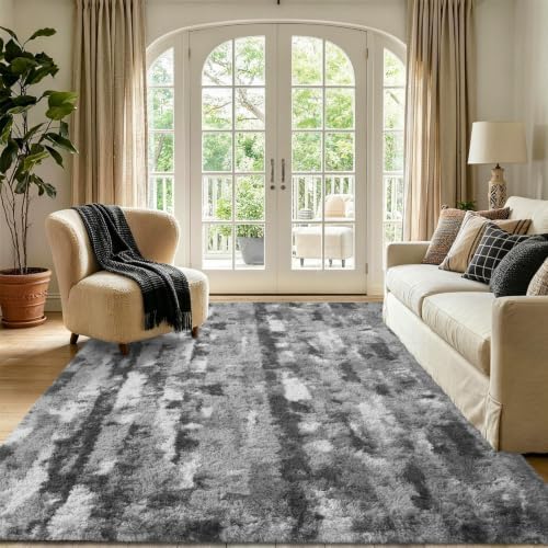 Noahas 6x9 Large Grey Fluffy Soft Area Rug Non-Slip for Living Room Bedroom - Image 2