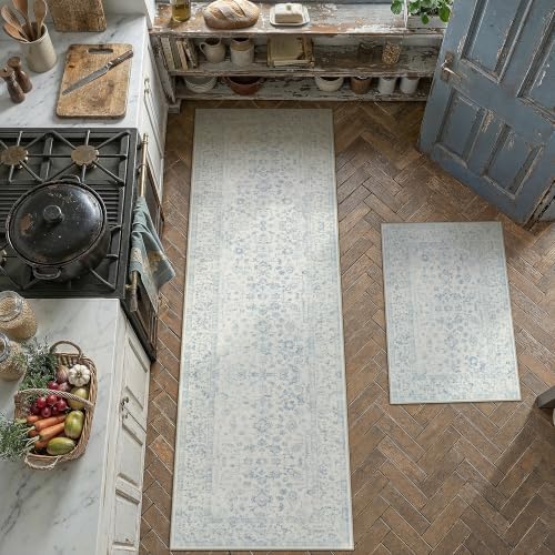 PureCozy 2'x3'+2'6''x8' Blue 2-Piece Kitchen Rug Set with Runner by PureCozy