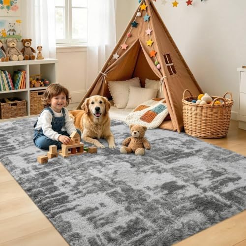 4x6 Grey Fluffy Soft Area Rug Non-Slip for Bedroom Living Room Playroom - Image 4
