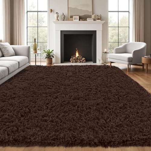 9x12 Area Rug for Living Room,Brown Fluffy Shag Non-Slip Bedroom Rugs by Unknown