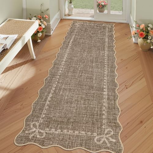 GarveeHome Scalloped Hallway Runner Rug 2.5x10 Non Slip Bedroom Rugs, Brown by GarveeHome