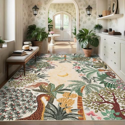 GarveeHome 6x9 Area Rug Jungle Beige Washable Rugs for Living Room Bedroom, Soft Low Pile Non Slip Accent Floor Mat Animal Print Tiger Throw Rug Indoor Carpet Dining Room Playroom - Image 4