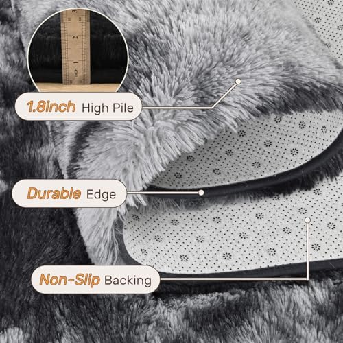 5x7 Ft Large Shag Rug for Living Room Bedroom,Tie-Dyed Ultra Soft Fluffy Furry Area Rug, Aesthetic Carpet for Indoor Floor Home Decor(Dark Grey) - Image 4