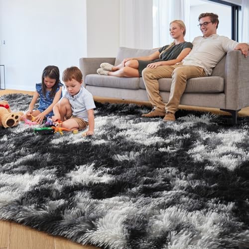 Black White Grey Bedroom Rugs 4x6 Ft,Soft Fuzzy Plush Indoor Floor Area Rug - Image 2