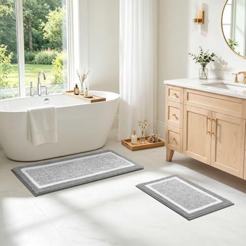 Pauwer Bathroom Rugs Sets 2 Piece, Non Slip Washable Bath Mat, Light Grey - Image 7