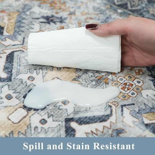 Washable Entryway Area Rug 2x3 - Small Doormat Vintage Distressed Rugs Oriental Non-Slip Stain Resistant Carpet Soft Thin Non-Shedding Indoor Floor Mat for Bedroom Bathroom Kitchen (Grey/Blue,2x3) - Image 6