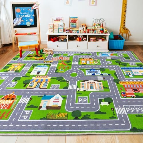 3'x4' Car Rug Play Mat for Kids, Road Traffic Playmat for Kids Room - Image 2