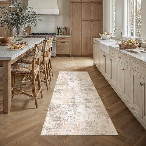 Washable Beige Grey Neutral Kitchen Runner Rug Set of 3 - Image 2