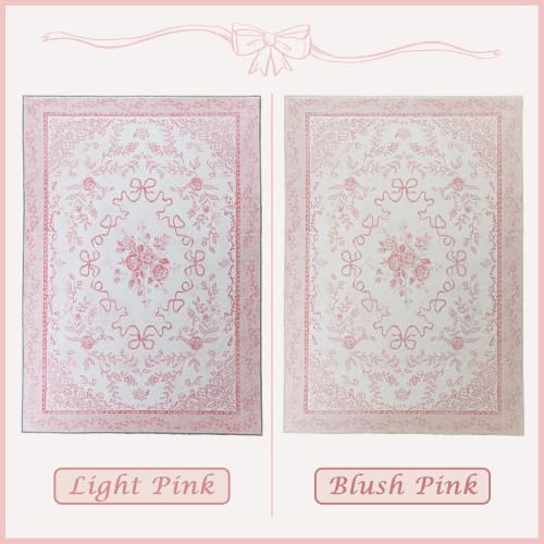 5x8 Pink Rug for Bedroom Girls Room, White and Light Pink Nursery Rug, Washable Bow Decor Flower Botancial Scalloped Cute Carpet for Kids Room - Image 3