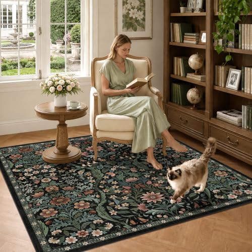4x4 Square Rug Floral Washable Rugs for Entrance Indoor Doormat - Image 4