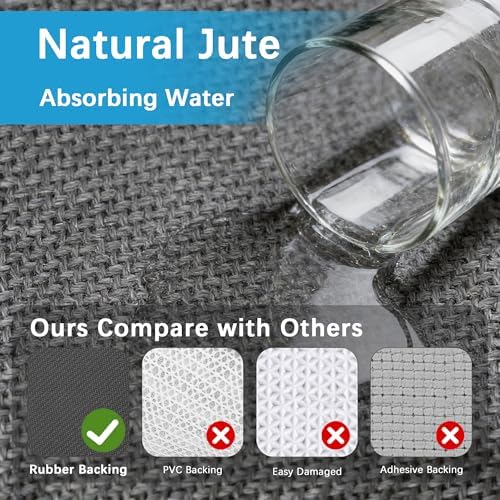 GOYLSER 12ft Hallway Runner Rugs Non Skid Washable, Absorbent Jute Kitchen Sink Rug Floor Runner Non Skid, Grey Long Laundry Room Rug Runner Mat - Image 4